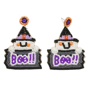 Elegant Trendy <b>Halloween</b> BOO Drop <b>Earrings</b> High Quality Seed Bead Beaded Embroidery Jewelry Premium Design Beauty India - Product Image 1