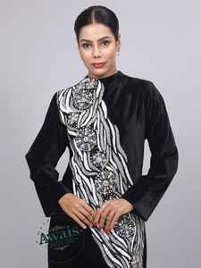 Ensemble 2 pièces de luxe AWAIS HOUSE pour femmes musulmanes, robe longue en velours uni perlé, lavable, coupe trapèze simple, vente en gros - Product Image 3