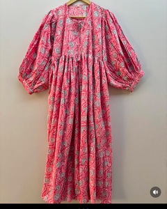 Floral Handblock Print Cotton Maxi Dress Boho <b>Balloon</b> Sleeve Long Summer Dress Handmade Indian Block Print Beach Vacation Outfit - Product Image 5
