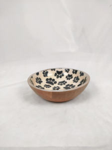 Bol pour animaux de compagnie en émail imprimé fait à la main, bol en bois, accent en résine, bol de service décoratif et fonctionnel par CRAFTING CRAFTS en solde - Product Image 4