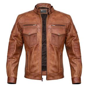Chaqueta de Motocicleta Impermeable y Cortavientos de Primera Calidad para Hombre, Puños y Cremallera Ajustables, Material de Cuero Genuino Suave, para Viajes - Product Image 1