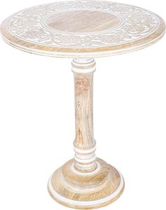 Woodify End <b>Table</b> for Bedroom or Living Room Round <b>Side</b> <b>Table</b> Hand Carved Mango Wood Decorative Pedestal <b>Rustic</b> Distress White - Product Image 3