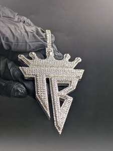 Pendentif personnalisé en moissanite avec initiales couronne et lettre T B, style hip-hop, pour fêtes, en argent 925, bijoux fins, pendentifs et breloques - Product Image 2