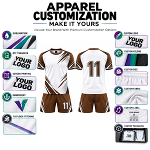 Uniforme de Fútbol Personalizado Blanco y Marrón, Cuello Redondo, Manga Corta, Impresión Sublimada, Secado Rápido, para Hombre Adulto - Product Image 3