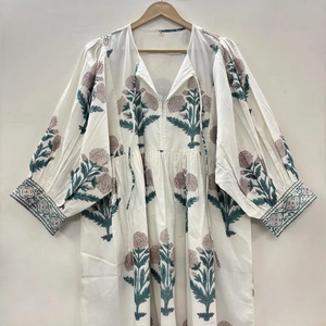 Vestido Casual Midi para Mujer, Tejido 100% Algodón, Liso, Manga Corta, Cintura Imperio, Estilo Babydoll, Cuello en V, Holgado, Funcional - Product Image 4