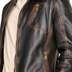 Men's Genuine Leather Moto <b>Jacket</b> Slim Fit Zipper Closure Turn-down Collar Autumn Wear Distressed Biker Style <b>Western</b> <b>Jacket</b> - Product Image 4