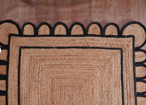 พรมปอกระเจาสีดำขอบหยัก ทอมือสไตล์โบโฮ สำหรับห้องนั่งเล่น ห้องนอน โรงแรม และพื้นที่เชิงพาณิชย์ - Product Image 3