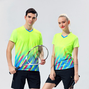 Conjunto Deportivo Unisex de Tenis, Manga Corta, Cuello en V, Absorbe la Humedad, Estampado Degradado, Poliéster, Ropa Deportiva de Verano - Product Image 6