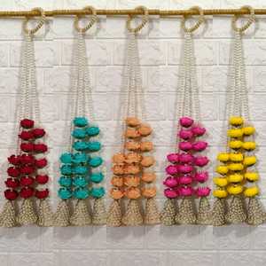 Peony Flower Hanging with Pearl Bell Tassels, Indian Wedding Decor, Diwali Navratri Decor, Bridal Backdrop, Boho Floral Hanging - Product Image 1