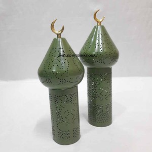 โคมไฟตกแต่งรอมฎอนอิสลามสวยงาม โคมไฟโลหะสีเขียวสำหรับตั้งโต๊ะ - Product Image 1