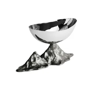 Assiette de service ronde en céramique écologique de style américain avec poignées en feuille d'or, plat décoratif moderne pour la table de fête, sûr pour la vaisselle - Product Image 3