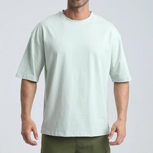 เสื้อยืดโอเวอร์ไซส์สีขาวสำหรับผู้ชาย แขนสั้น ผ้าถัก ระบายอากาศ แห้งเร็ว สไตล์ลำลอง สตรีทแวร์ รับสกรีนโลโก้ - Product Image 5