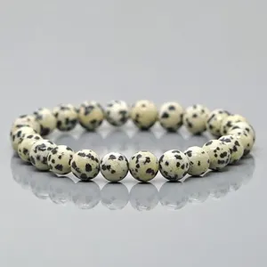 Pulsera Elástica de Cuentas de Jaspe Dálmata Natural de 8mm, Lisas y Redondas, Grado AA, Joyería Curativa al por Mayor - Product Image 3