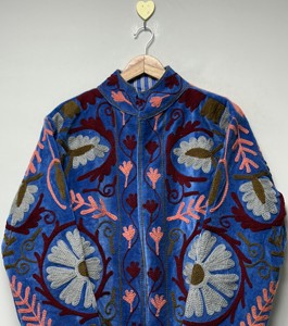 High Quality Velvet Knitted Bomber <b>Jacket</b> Floral Pattern Boho Style Autumn <b>Short</b> Coat Full <b>Sleeve</b> Winter Wear Women's Embroidery - Product Image 1
