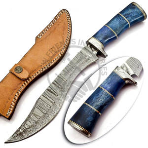 Couteau de chasse en acier Damas à manche intégral, multi-usage, avec poignée en os de chameau coloré, idéal pour la randonnée, le camping et la survie – Vente chaude - Product Image 2