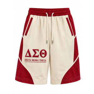 Delta Sigma Theta <b>Men's</b> Cotton Bermuda <b>Shorts</b> With Front Logo Drawstring Waist Casual Style <b>Red</b> And Cream Trim - Product Image 5
