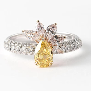 Moissanite Floral Fancy Yellow Pear Cut Cluster <b>Ring</b> For Women's original 925 Silver <b>Fine</b> Yellow Rhodium Proposal Gift For Her - Product Image 1