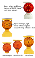 Lampe de sécurité solaire OWLEYE SWL16 à 16 LED, étanche IP66, sur pied, -20°C à 80°C, portée visuelle 1000m, clignotement synchronisé