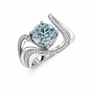 Bague de fiançailles ovale en aigue-marine, monture pavée en or blanc, sertie de griffes, bijoux fins romantiques pour femme - Product Image 5