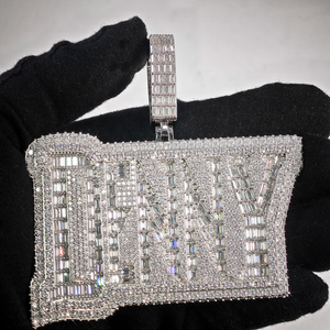 Collar con Colgante de Nombre Familiar con Diamantes Cultivados en Laboratorio, Plata 925, Letra Rectangular con Incrustaciones de Diamantes, para Hombre y Mujer, Regalo Personalizado de Lujo - Product Image 2