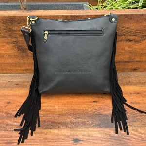 Bolso bandolera con flecos de cuero de vaca de alta calidad para mujer, bolso de hombro de cuero genuino occidental, bolsos para ocultar el pelo - Product Image 3