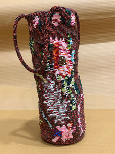 Handcrafted Floral Beaded <b>Bottle</b> Holder Bag Vintage Style <b>Mini</b> Tote Cylindrical Wine Carrier Decorative Gift Handbag Purse - Product Image 3