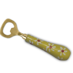 Ouvre-bouteille de luxe écologique en céramique jaune à motif floral, réutilisable, accessoire de bar pour ouvrir les bières - Product Image 3