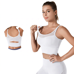Soutien-gorge de sport gris à maintien élevé avec empiècements en mesh et dos croisé pour la gym, le yoga et le fitness - Product Image 3