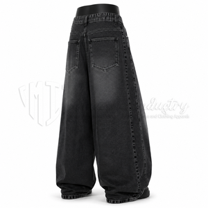 Jeans baggy noirs délavés sur mesure pour hommes, coupe ample, style streetwear, pantalon en denim, OEM ODM, marque privée - Product Image 4