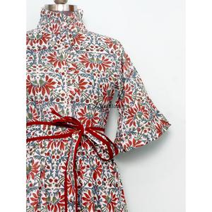 Wholesale Ladies Casual Daily Maxi Dress O-Neck Flare Sleeves Floral <b>Block</b> <b>Printed</b> Cotton Breathable Loose Fit Natural Waist - Product Image 3