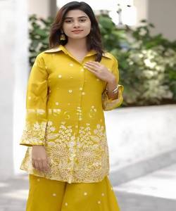 Conjunto coordinado de algodón chino bordado con lentejuelas, de secado rápido, multicolor, para uso diario, precio al por mayor, prenda étnica. - Product Image 2