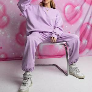 Women Crew Neck Sweatsuit <b>Hoodie</b> Jogger Set Fleece Warm Athletic Workout Gym <b>Running</b> Activewear Two Piece Outfit 100% Cotton - Product Image 3