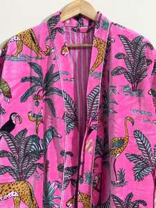 Bata Kimono de Terciopelo con Estampado de Animales de la Selva para Mujer, Larga, de Manga Larga, Cuello en V, Informal, de Invierno, de Lujo, Lavable a Máquina - Product Image 2