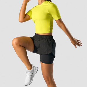 Camiseta de yoga informal para mujer, diseño de longitud crop, color personalizado, cintura ajustada, manga corta, diseño holgado, top de yoga para mujer - Product Image 3