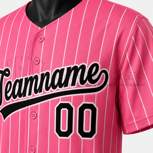 Camiseta de Béisbol Personalizada con Rayas Rosas, Uniforme de Equipo Sublimado Premium, Ligera, Transpirable, con Botones - Product Image 6