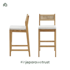 Modern Eco-Friendly Durable Outdoor Patio <b>Garden</b> Cafe <b>Bar</b> Table Set Solid Teak <b>Wood</b> Rope Cushion Water Resistant <b>Bar</b> Furniture - Product Image 4