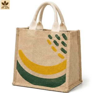 Sac de courses en jute naturel laminé avec logo personnalisé 20x20x10 cm, réutilisable, vente en gros, fabricant OEM, marque privée - Product Image 1
