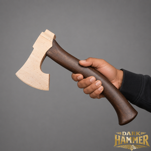 Hache d'entraînement viking artisanale en bois avec manche brun foncé - Product Image 1