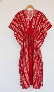 Vestido Maxi Kaftan Bohemio de Alta Calidad, Ecológico, 100% Algodón, con Encaje, Tie Dye, Cintura Elástica, Mangas Dolman, Lavable - Product Image 3