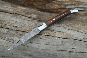 Set de Regalo de Navaja Plegable de Acero de Damasco con Funda de Cuero, Mango de Madera/Puño de Hueso, 58HRC, Navaja de Bolsillo Delgada, Garantía de 3 Años - Product Image 6