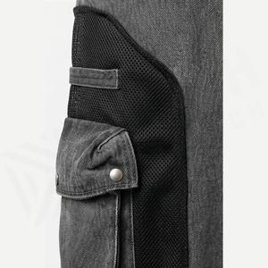 Pantalon cargo en jean taille haute pour homme, coupe ample, délavé gris et noir, style utilitaire patchwork, en coton pour l'automne - Product Image 5