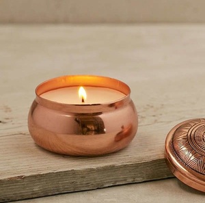 Modern <b>Polished</b> Copper Candle Jar Lid | Handmade Durable Candle Container for Religious Use Custom Shape | Soy <b>Wax</b> Candle Holder - Product Image 1
