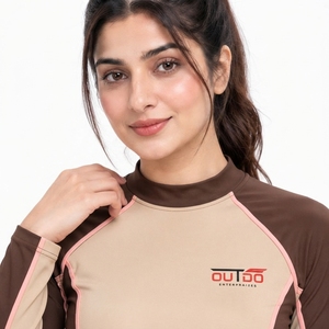 Lightweight Sports Fabric Compression Fit Breathable Mesh Panels Moisture Control Properties <b>Women</b> <b>Rash</b> <b>Guard</b> Designed - Product Image 5