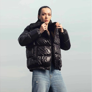 Winter Solid Women Crop Bubble Hooded Breathable Down <b>Jacket</b> Bomber Bubble Coat Women Long Sleeve Thick Zipper Bubble <b>Jackets</b> - Product Image 3
