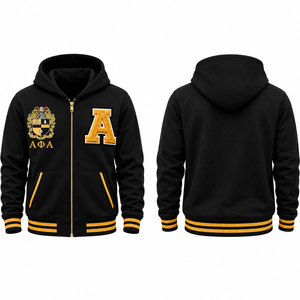 Men Alpha Phi Alpha Greek Letter Embroidered <b>Hoodie</b> Raglan Sleeve Two Tone Gray <b>Yellow</b> Pullover Sweatshirt - Product Image 4