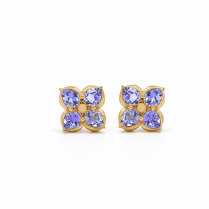 Ishime Jewels 925 Sterling Silver Tanzanite Dogwood Flower Stud Earrings Gold Plated 4-<b>Stone</b> Minimalist Party Gift - Product Image 3