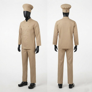 Premium Polycotton <b>Chef</b> Uniform 200 GSM Khaki Beige Double Breasted Jacket <b>Chef</b> Pants <b>Chef</b> <b>Hat</b> Custom Embroidery Logo - Product Image 1