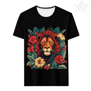 <b>Men's</b> Black Lion Graphic T-Shirt Short Sleeve O-Neck Regular Fit Casual Knitted Polyester Photo Print Tee - Product Image 3