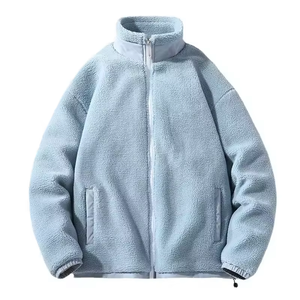 Wholesale Solid Color High Quality <b>Sherpa</b> Polar Hooded Eco-Friendly Stand Collar Zip <b>Jacket</b> Custom LOGO Fleece Winter Coat <b>Men</b> - Product Image 5
