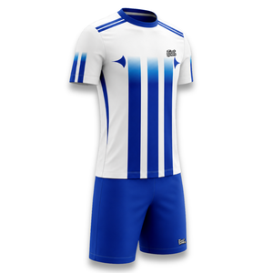 Customize Men's Soccer Jersey Set Blue White Striped Sublimated Short Sleeve <b>Moisture</b> Wicking All Seasons Apparel - Product Image 5